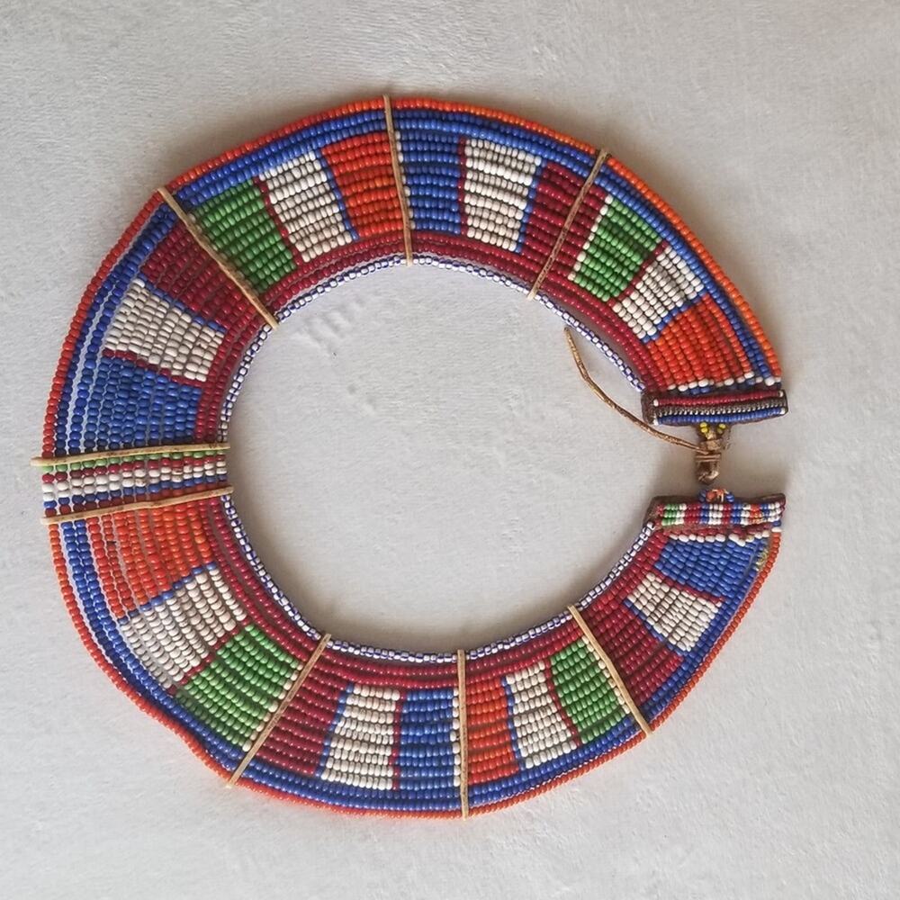 Vtg Handmade African Maasai Tribal Collar Bead Necklace Art Ceremonial - Picture 5 of 10